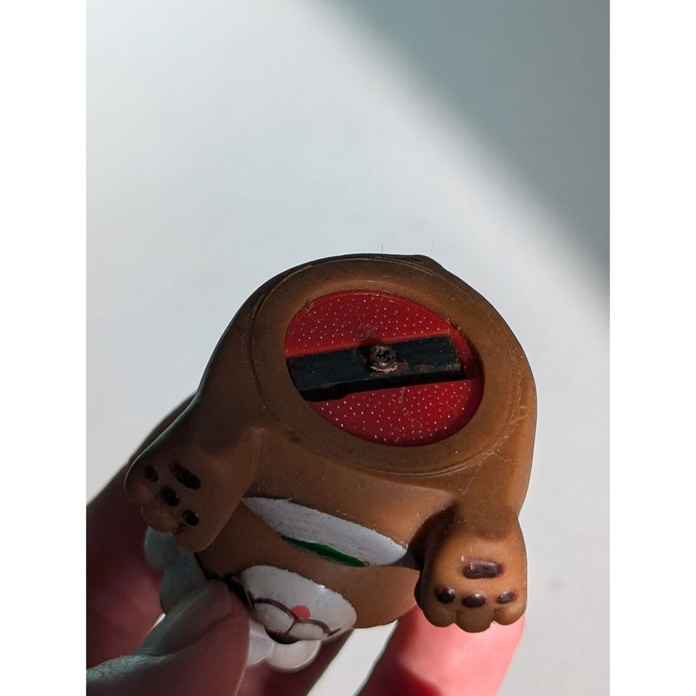 Teddy Bear Pencil Sharpener White Cap Green Pocket Vintage - Picture 7 of 9